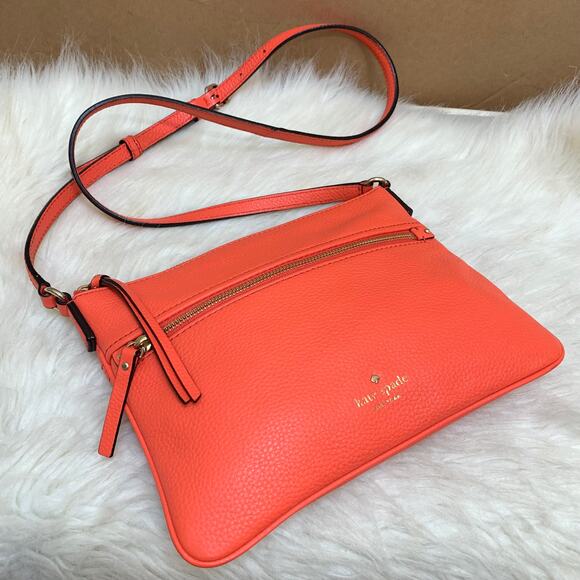 KATE SPADE New York Jackson St GABRIELE Pebbled Leather Crossbody in Warm Guava - Picture 8 of 16
